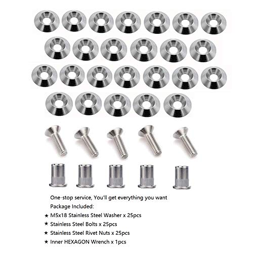 STETION Stainless Steel 25 Pcs Fender Bumper Washer Bolt M5x20mm CNC Finishing Washer Engine Bay Dress Up Fastener Kit Flares Widebody kit Installation Hardware