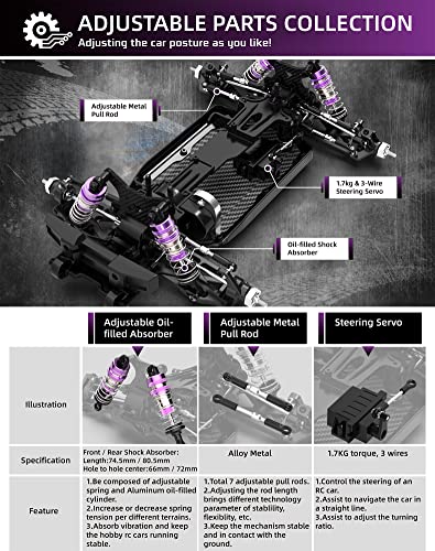 RIAARIO 1:14 Brushless Fast RC Cars for Adults,Top Speed 90+KPH,Hobby Remote Control Monster Truck for Boys with Carbon Fiber Chassis,Metal Gear Parts,4X4 Electric Buggy Vehicle Gift for Kids