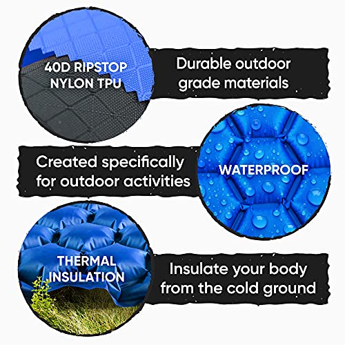 POWERLIX Sleeping Pad - Ultralight Inflatable Sleeping Mat, Ultimate for Camping, Backpacking, Hiking - Airpad, Inflating Bag, Carry Bag, Repair Kit - Compact & Lightweight Air Mattress (Blue)