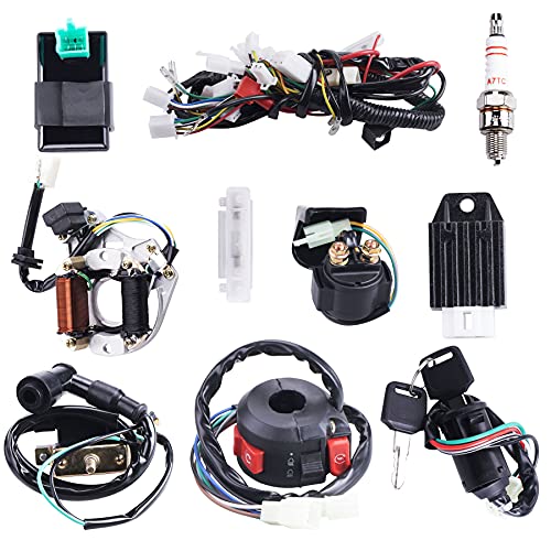 Complete Electrics Wiring Harness Stator Coil CDI Solenoid Relay Spark Plug For 4 wheelers Stroke ATV （50cc 70cc 110cc 125cc） Pit Quad Dirt Bike taotao Go Kart By OTOHANS AUTOMOTIVE