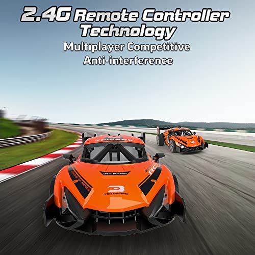 VATOS 1:16 Remote Control Car - 2.4 GHz Metal RC Cars with Spraying Mist & Light for Kids, 20 Km/h Electric Sport Racing Hobby Toy Car with 2 Rechargeable Batteries Provide 50 Min Playtime for Boys
