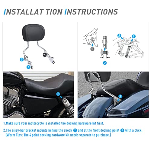 Detachable Rear Passenger Sissy Bar Backrest Pad for Harley Road Glide Street Touring Road King Electra Glide 2009-2022 (chrome)