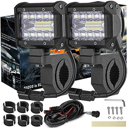 SUZCO 4INCH 60W 3-Row Offroad Led Work Light Bar Driving Wiring Harness Switch KIT/COMBO, Spot/Flood/Combo Lightbar Waterproof 12V 24V with Mounting Bracket Tube Clamp 1"/1.5"/1.75"/2" For 4x4 ATV UTV