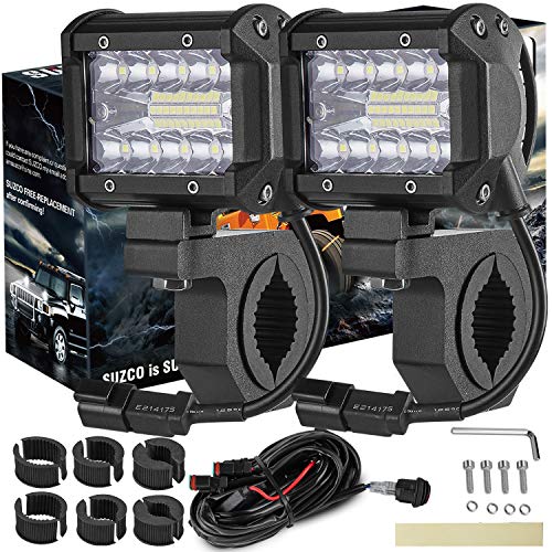 SUZCO 4INCH 60W 3-Row Offroad Led Work Light Bar Driving Wiring Harness Switch KIT/COMBO, Spot/Flood/Combo Lightbar Waterproof 12V 24V with Mounting Bracket Tube Clamp 1"/1.5"/1.75"/2" For 4x4 ATV UTV