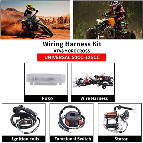 Complete Electrics Wiring Harness Stator Coil CDI Solenoid Relay Spark Plug For 4 wheelers Stroke ATV （50cc 70cc 110cc 125cc） Pit Quad Dirt Bike taotao Go Kart By OTOHANS AUTOMOTIVE