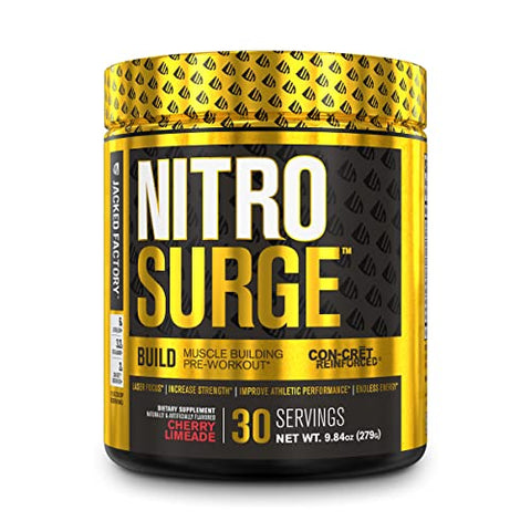 Nitrosurge Build Pre Workout with Creatine for Muscle Building - Con Cret Creatine Pre Workout Powder & elevATP for Intense Energy, Powerful Pumps, & Endless Endurance - 30 Servings, Cherry Limeade