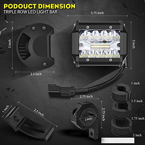 SUZCO 4INCH 60W 3-Row Offroad Led Work Light Bar Driving Wiring Harness Switch KIT/COMBO, Spot/Flood/Combo Lightbar Waterproof 12V 24V with Mounting Bracket Tube Clamp 1"/1.5"/1.75"/2" For 4x4 ATV UTV