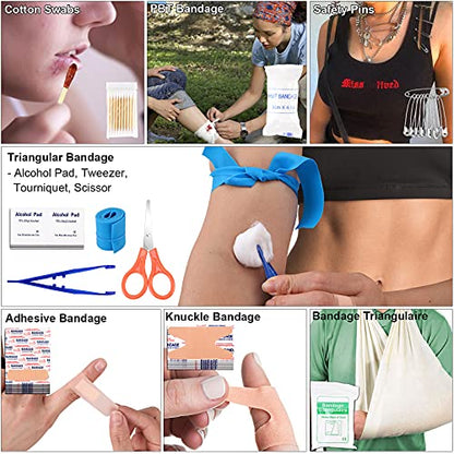 Survival First Aid Kit 142 in 1, Professional Survival Gear and Equipment with Molle Pouch, Gift for Men Dad Him Camping Hunting Fishing Outdoor Adventure (Black)