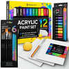 Acrylic Paint Set for Kids, Artists and Adults - 12 Vibrant Colors, 6 Brushes and 3 Paint Canvases - Perfect for Beginners or Professionals