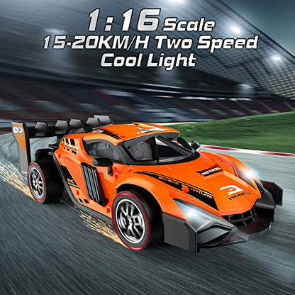 VATOS 1:16 Remote Control Car - 2.4 GHz Metal RC Cars with Spraying Mist & Light for Kids, 20 Km/h Electric Sport Racing Hobby Toy Car with 2 Rechargeable Batteries Provide 50 Min Playtime for Boys
