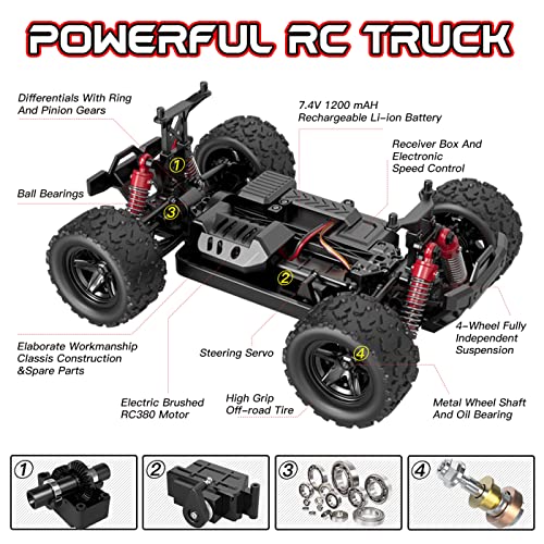 PHOUPHO Remote Control Car 1:18 Scale 45Km/h 4WD RC Car, Waterproof Drift Off-Road New HP Brush Motor with Two Rechargeable Batteries, Hobbyist Grade for Adults, Toy Gift for Boys Girls and Adults