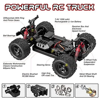 PHOUPHO Remote Control Car 1:18 Scale 45Km/h 4WD RC Car, Waterproof Drift Off-Road New HP Brush Motor with Two Rechargeable Batteries, Hobbyist Grade for Adults, Toy Gift for Boys Girls and Adults