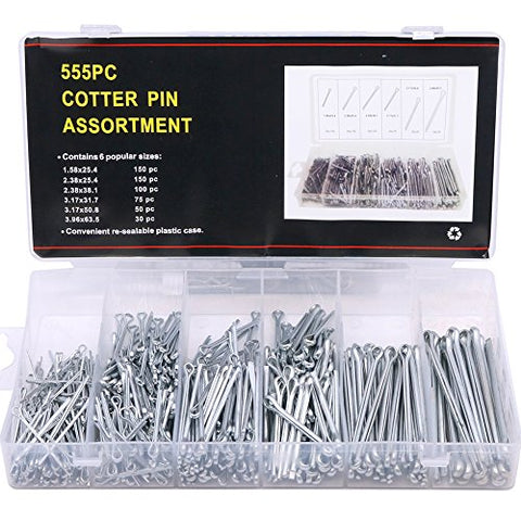 Glarks 555Pcs Heavy Duty Zinc Plated Cotter Pin Assortment Kit