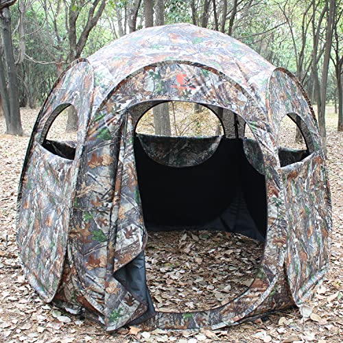 HUNT MONSTER Hunting Blind 2-4 Person,300 Degree See Through Pop up Ground Blinds for Deer Turkey Duck Hunting, Bow Hunting Accessories, Double Side Zipper Window