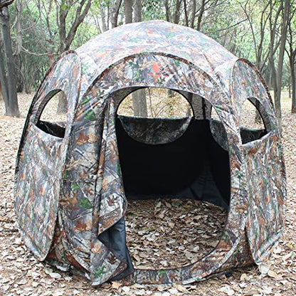 HUNT MONSTER Hunting Blind 2-4 Person,300 Degree See Through Pop up Ground Blinds for Deer Turkey Duck Hunting, Bow Hunting Accessories, Double Side Zipper Window