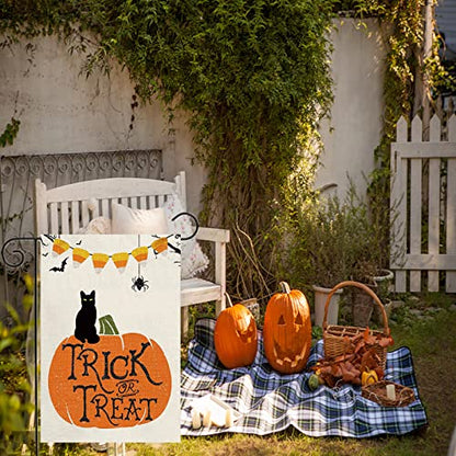 2Pcs Halloween Fall Thanksgiving Garden Flag, Trick or Treat Halloween Yard Flags Pumpkins Cat Turkey Harvest Fall Decorations for Home Yard Indoor Outdoor 12 x 18 Inch Double Sided
