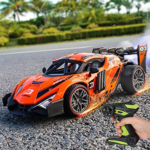 VATOS 1:16 Remote Control Car - 2.4 GHz Metal RC Cars with Spraying Mist & Light for Kids, 20 Km/h Electric Sport Racing Hobby Toy Car with 2 Rechargeable Batteries Provide 50 Min Playtime for Boys