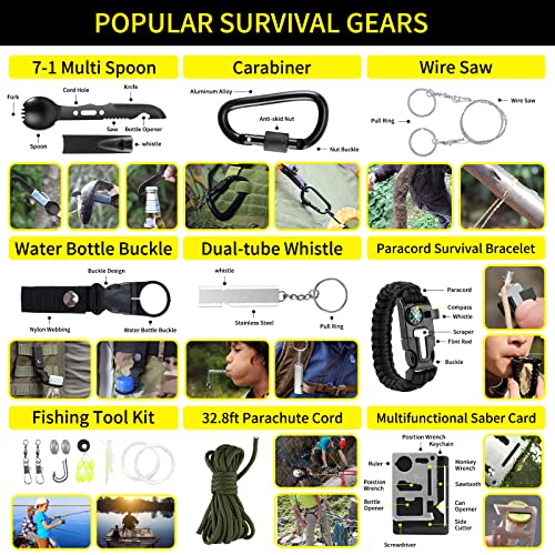 Survival Kit and First Aid kit, 160 Pcs Emergency Supplies Camping Accessories with Upgraded Molle Bag, Including Hatchet Shovel Pliers Lantern, Gifts for Men Outdoor Adventure Camping Hiking Hunting