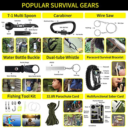 Survival Kit and First Aid kit, 160 Pcs Emergency Supplies Camping Accessories with Upgraded Molle Bag, Including Hatchet Shovel Pliers Lantern, Gifts for Men Outdoor Adventure Camping Hiking Hunting