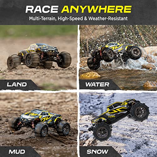 LAEGENDARY Fast RC Cars for Adults and Kids - 4x4, Off-Road Remote Control Car - Battery-Powered, Hobby Grade, Waterproof Monster RC Truck - Toys and Gifts for Boys, Girls and Teens Black - Yellow