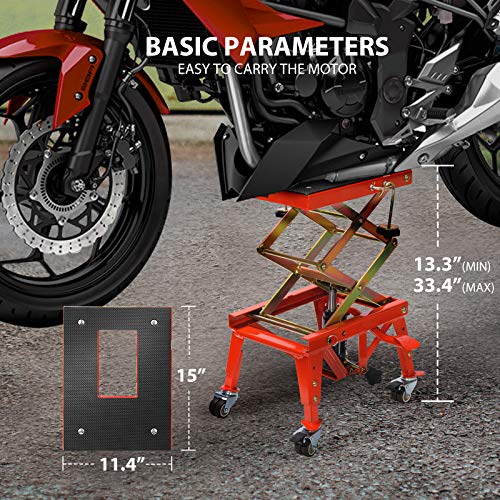 VIVOHOME 350 Lbs Heavy Duty Hydraulic Motorcycle Lift Table Foot Operated ATV Dirt Bike Scissor Jack Stand with 4 Wheels
