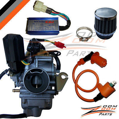 26mm GY6 150cc Carburetor Race CDI Coil Air Filter Carb